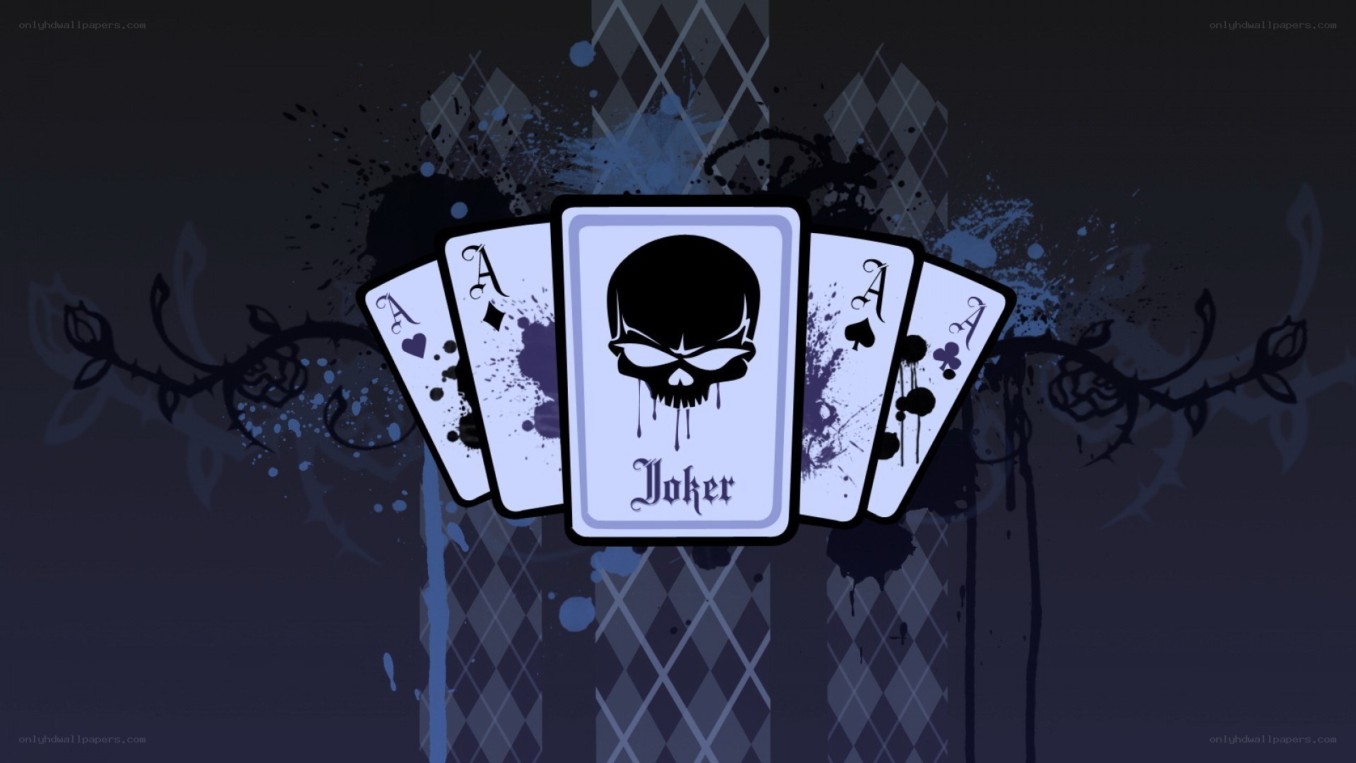 Joker card with four aces