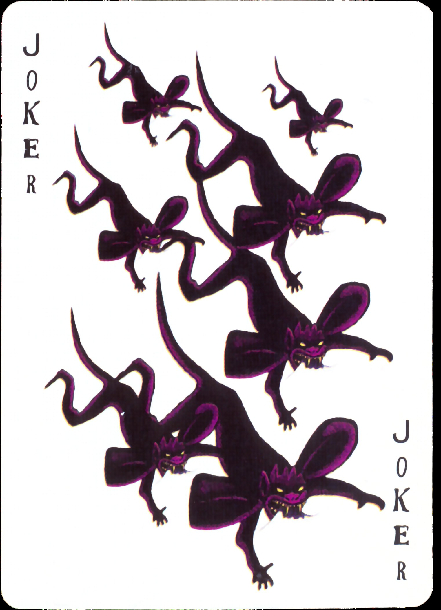 Joker card with purple creatures