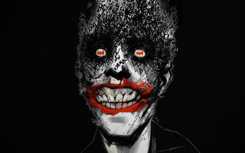 Joker Character Face — Black, Dark, Digital Art, Red Lips