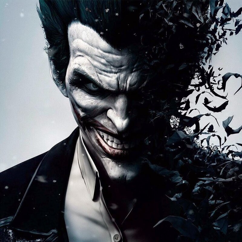 Joker Character Face — Black, Dark, Dramatic, Digital Art, Bat