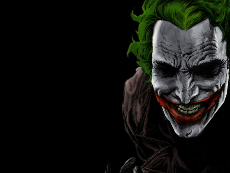 Joker Character Face — Black, Dramatic, Digital Art, Green Hair, Red Lips