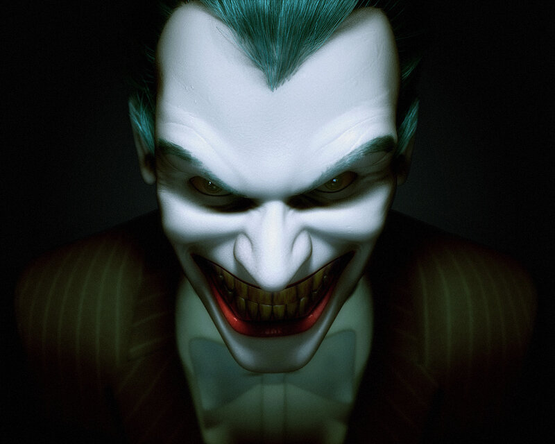 Joker Character Face — White, Dark, 3d Render, White Makeup, Green Hair