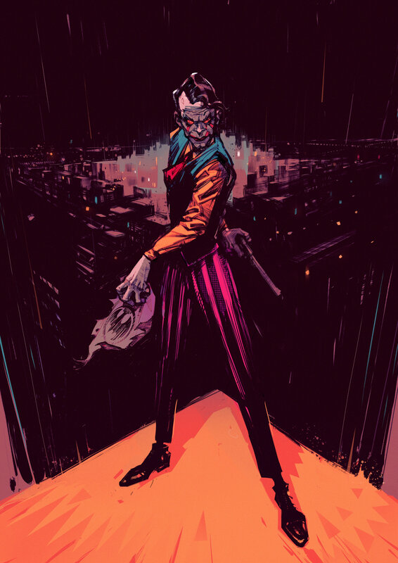 Joker Character Holding Gun — Black, Dramatic