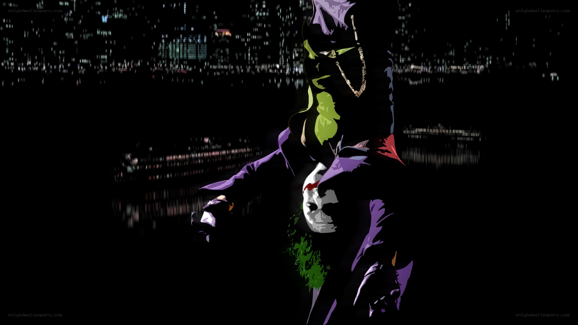 Joker character in cityscape