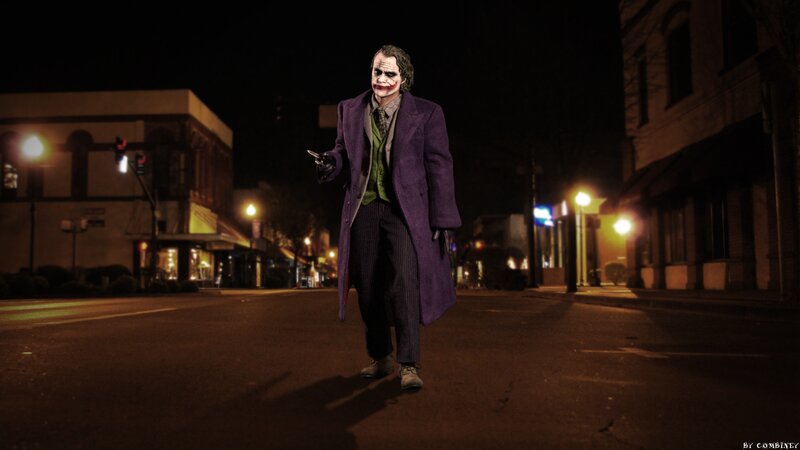 Joker Character on Street — Purple, Dark, Dramatic
