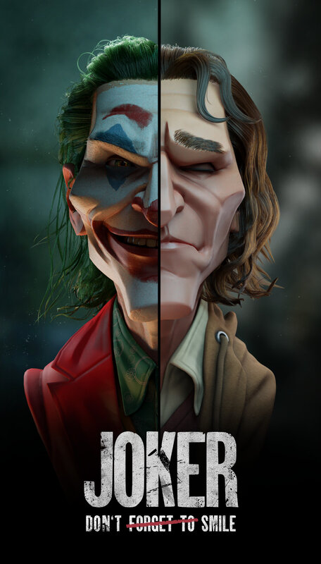 Joker Character Portrait — Black, Dramatic, Digital Art, Face