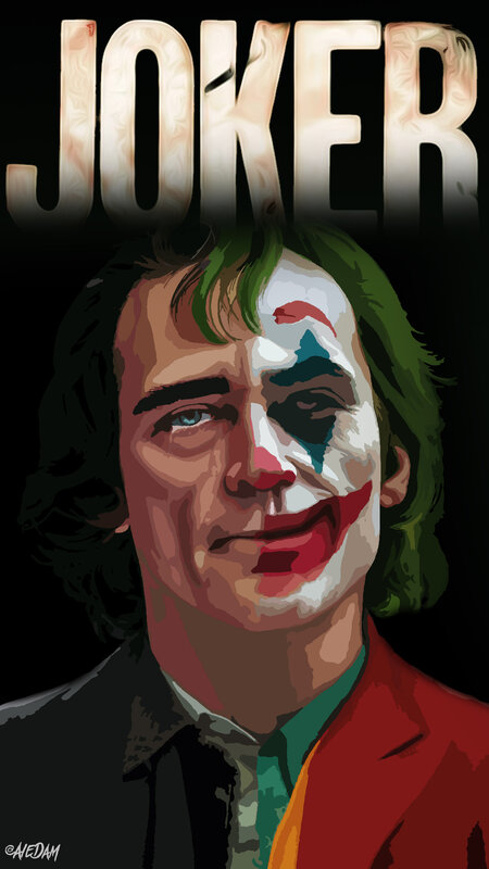 Joker Character Portrait — Black, Dramatic, Digital Art, Green Hair, Makeup, Red Jacket