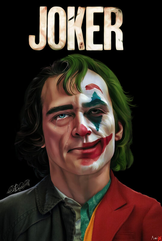 Joker Character Portrait — Black, Dramatic, Digital Art, Green Hair, Makeup