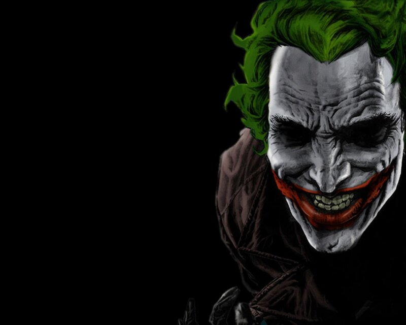 Joker Character Portrait — Black, Dramatic, Digital Art, Green Hair