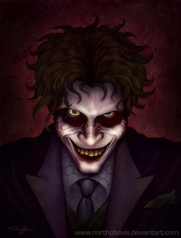 Joker Character Portrait — Purple, Dramatic, Digital Art, Suit