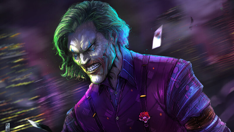 Joker Character Portrait — Purple, Dramatic, Night