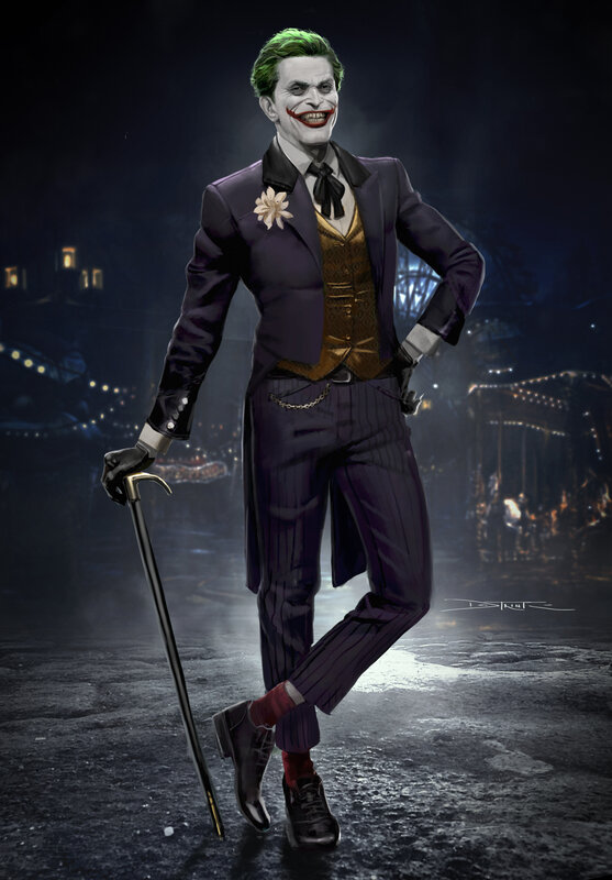 Joker Character Standing — Purple, Dramatic, Night, Digital Art