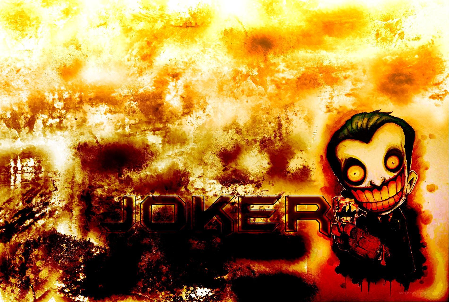 Joker character with fiery background