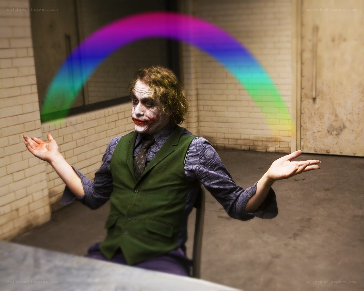Joker character with rainbow effect