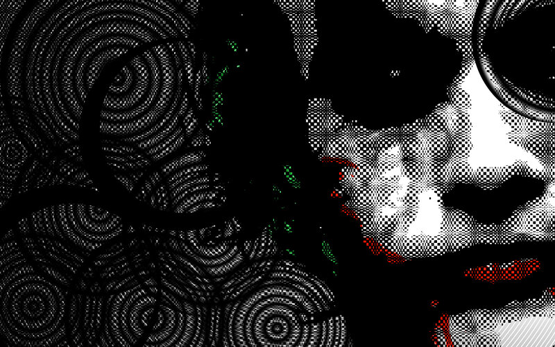 Joker face with psychedelic patterns