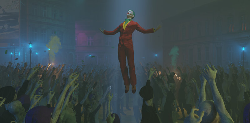 Joker Floating Above Crowd