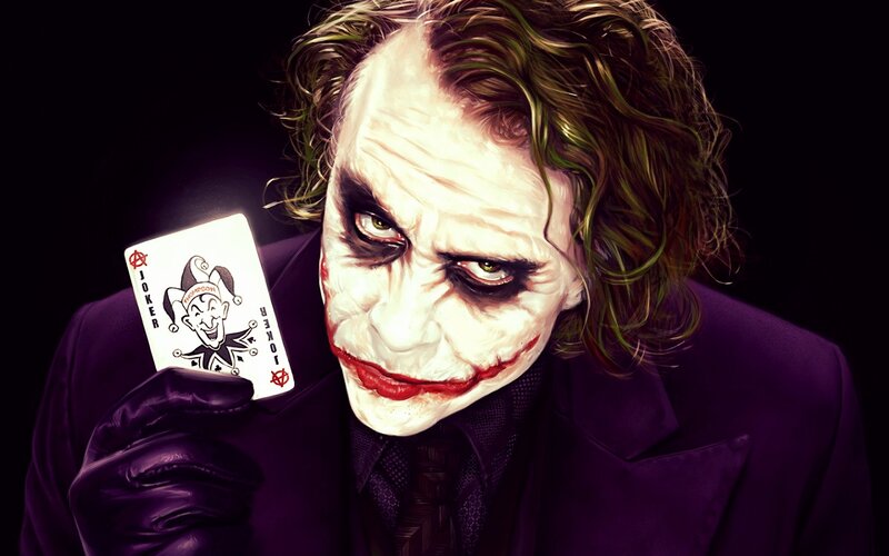 Joker Holding Card — Black, Dramatic, Digital Art, Suit, Gloves