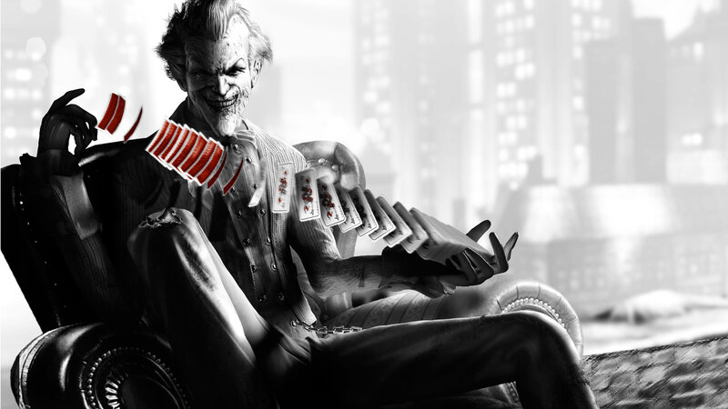 Joker Holding Cards — Black, Dramatic, Digital Art