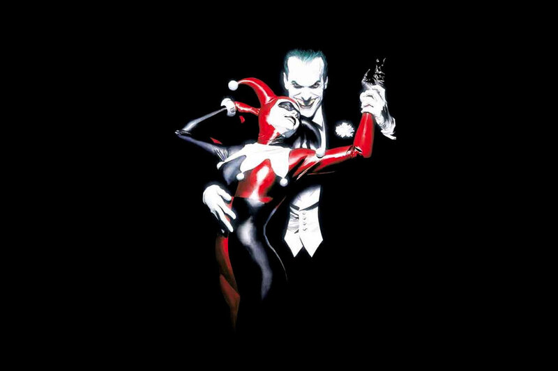Joker Holding Harley Quinn — Black, Dramatic