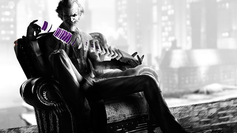 Joker in a chair with cards