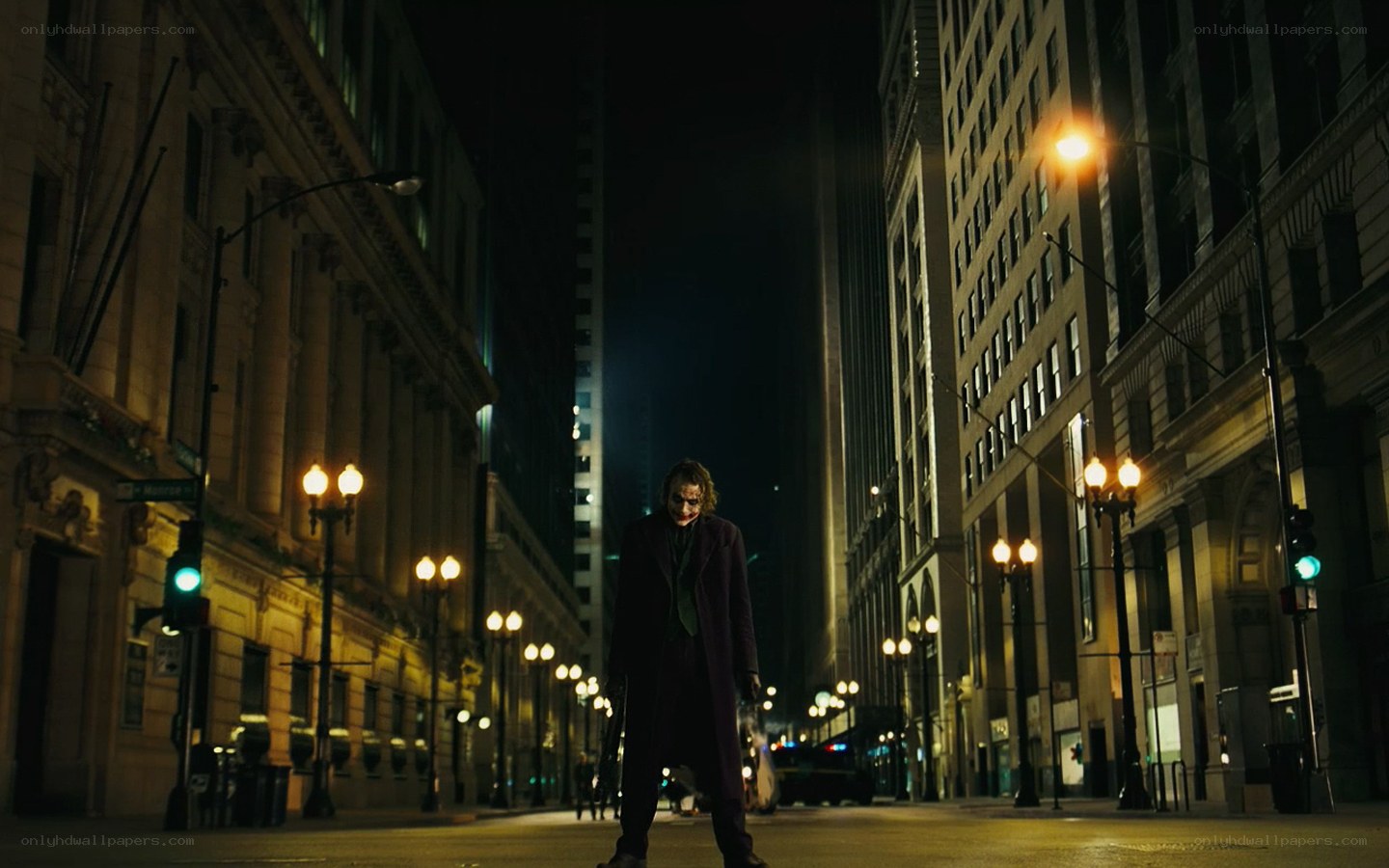 Joker in a city at night