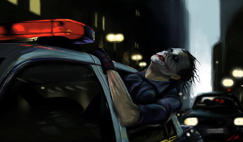 Joker in a police car