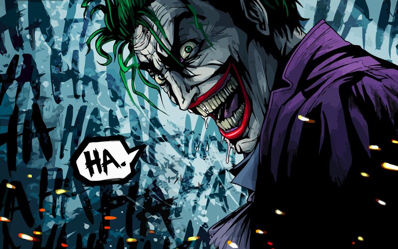 Joker Laughing — Blue, Chaotic, Comic