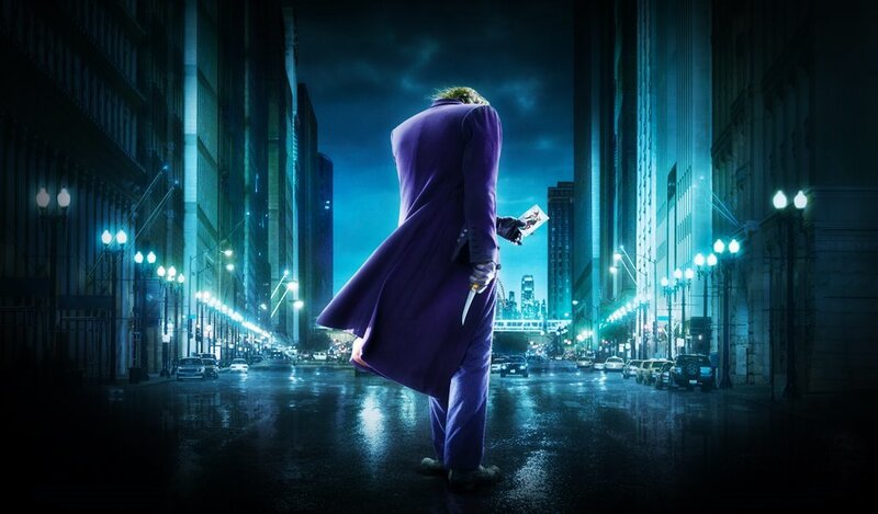 Joker on a rainy city street