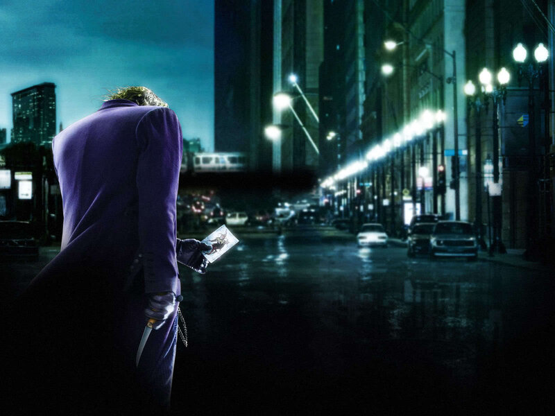 Joker on a rainy street