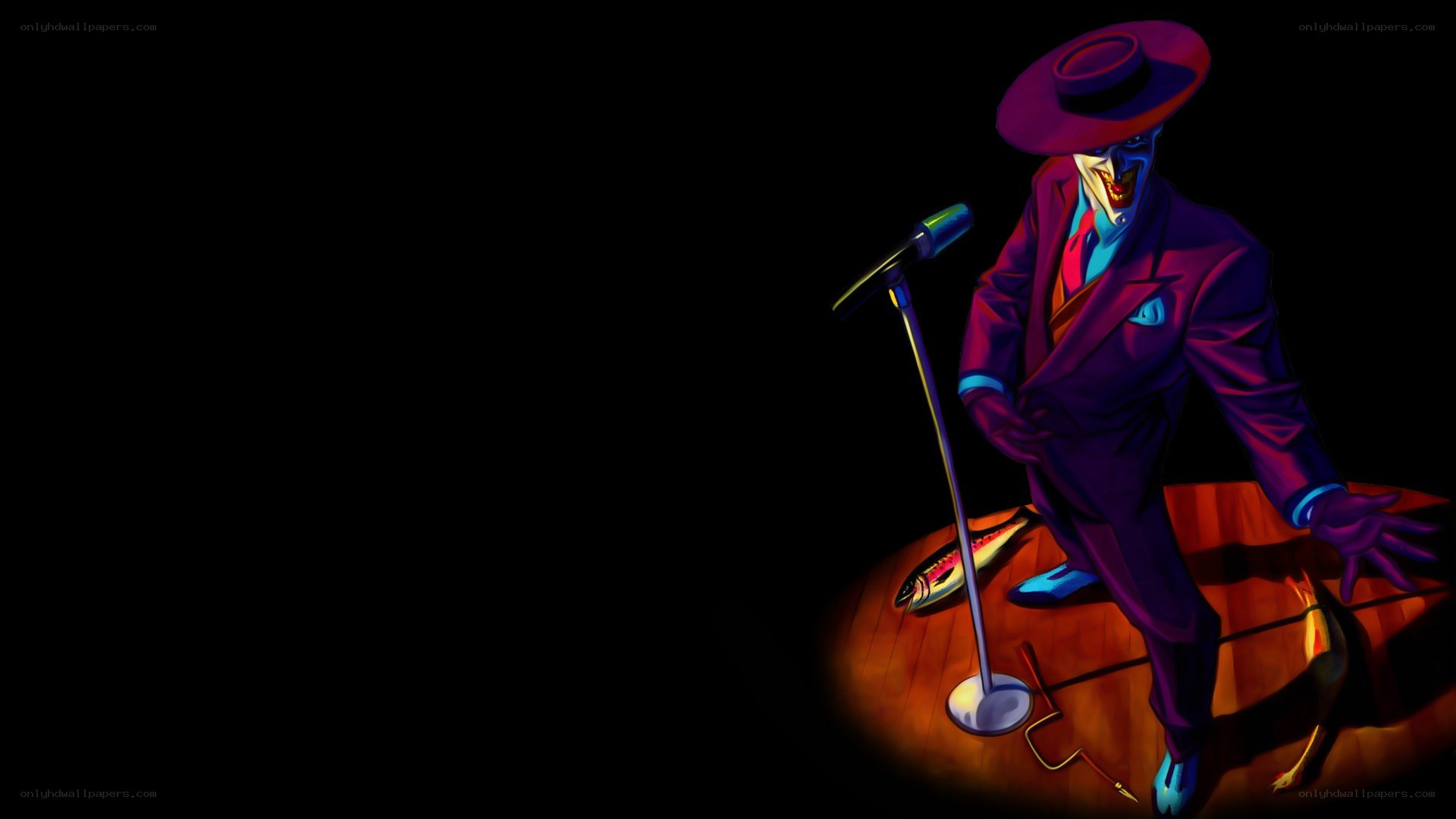 Joker on stage with microphone