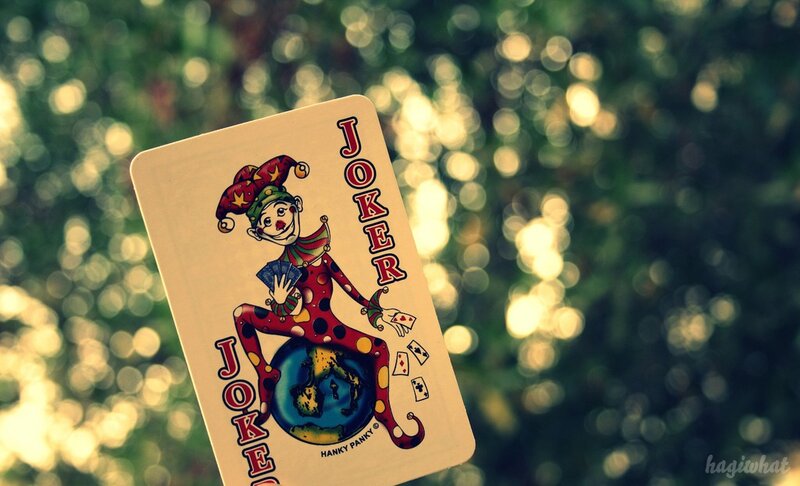Joker playing card in nature