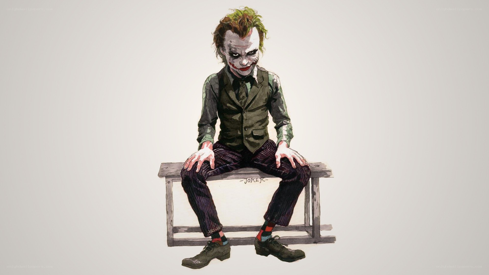 Joker sitting on a bench