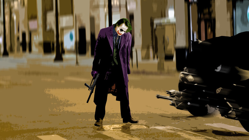 Joker stands in street with gun