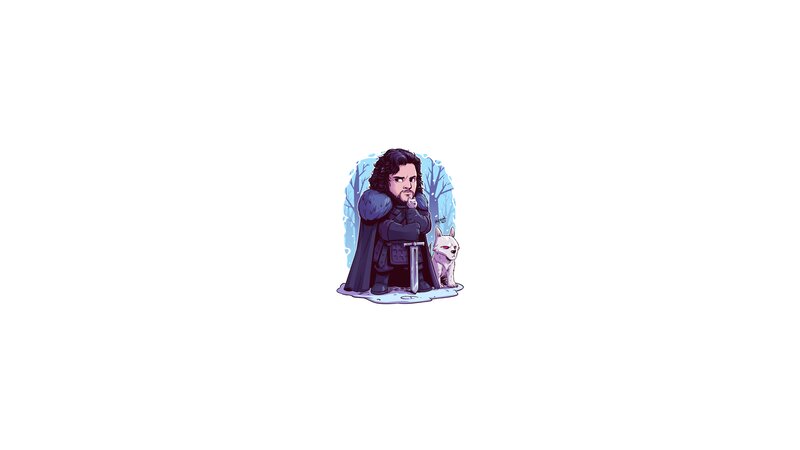 Jon Snow with Wolf — White