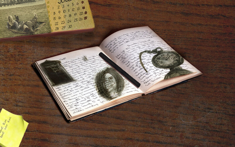 journal with drawings and calendar