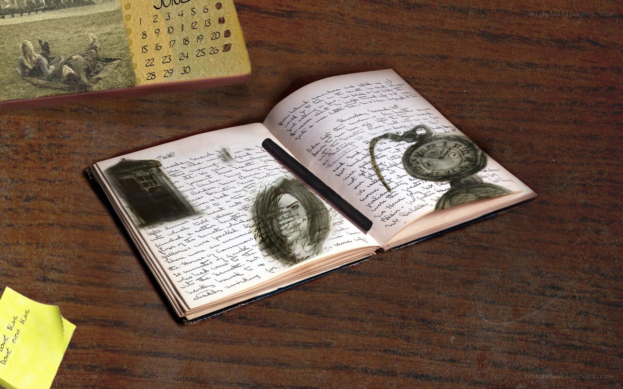 journal with drawings and calendar