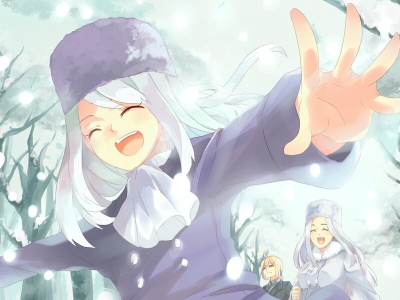 joyful winter scene with characters