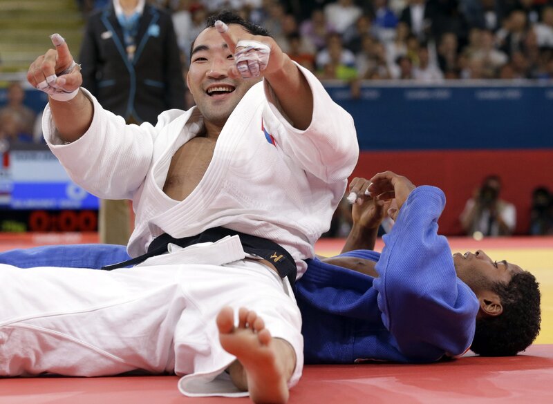 Judo athlete celebrates victory
