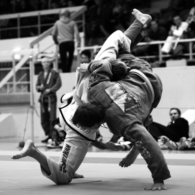 Judo match in action