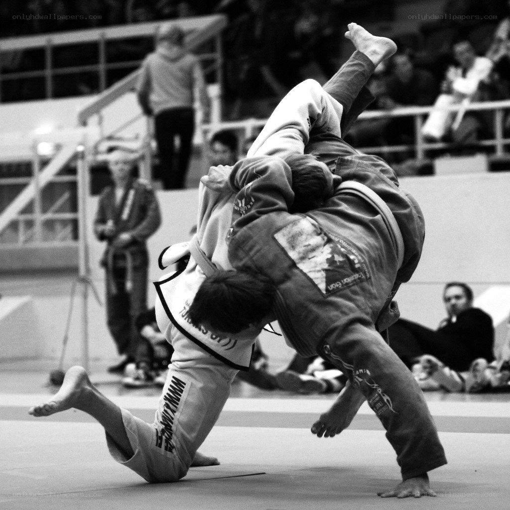 Judo match in action