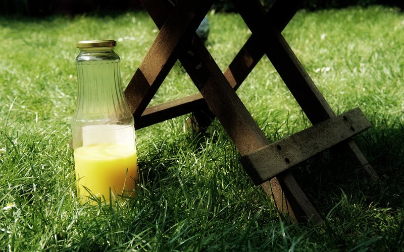 Juice bottle on grass