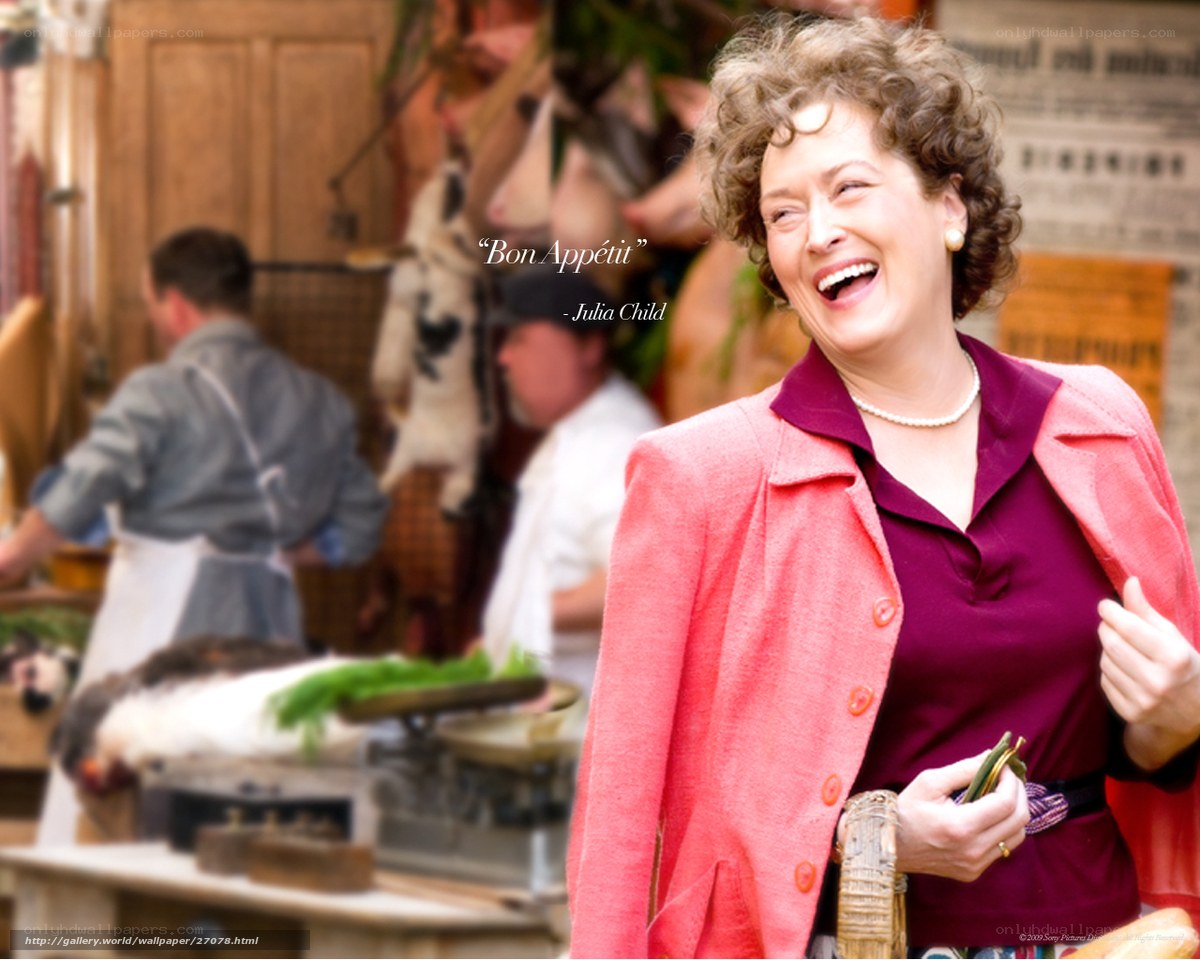 Julia Child laughing at market