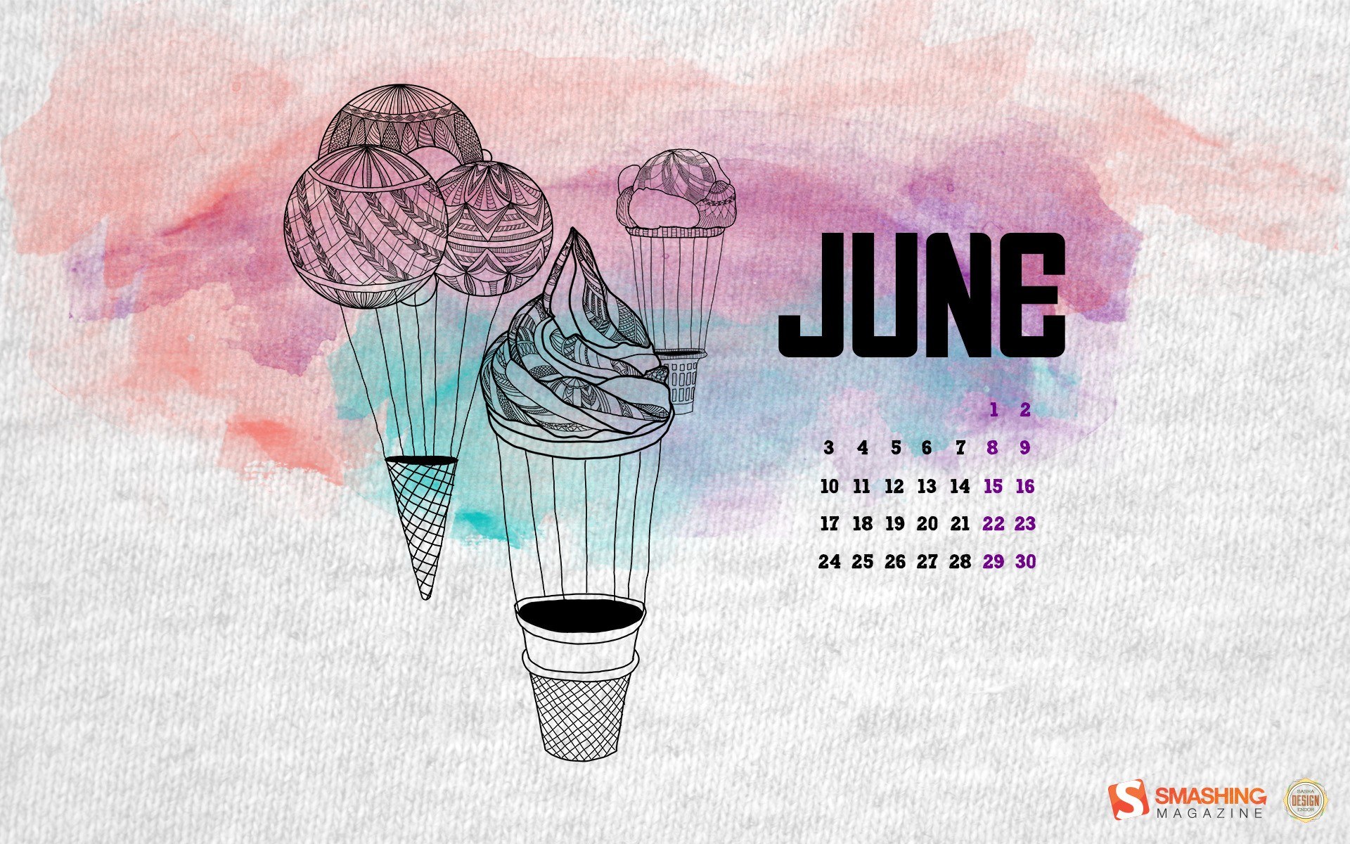June calendar with ice cream art