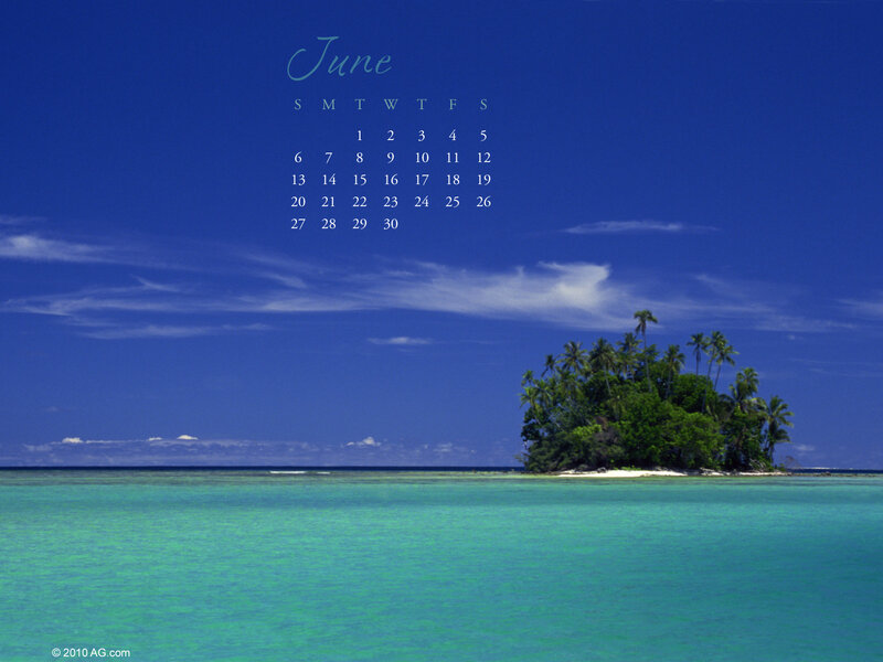 June calendar with tropical island