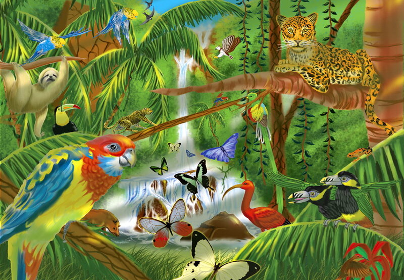 Jungle Animals and Birds — Green, Vibrant