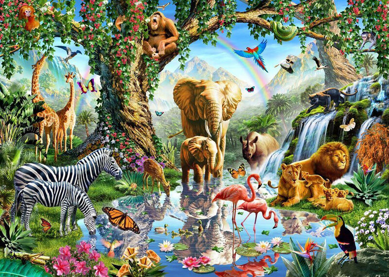 Jungle Animals at Watering Hole — Green
