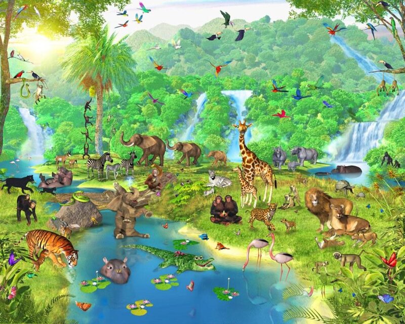 Jungle Animals Gathering — Green, Serene