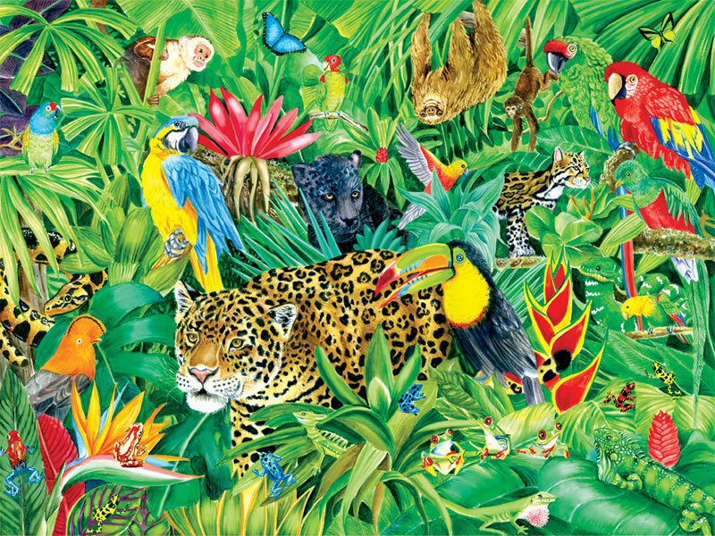 Jungle Animals in Foliage — Green