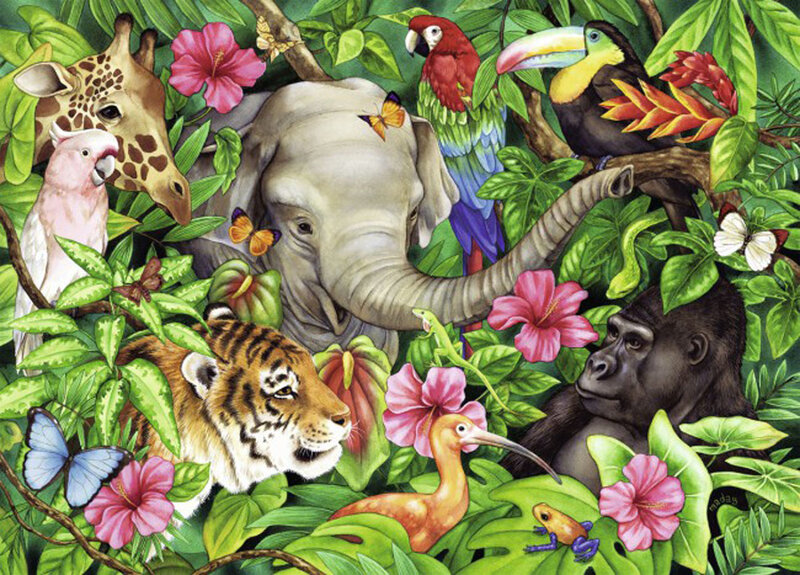 Jungle Animals in Foliage — Green, Vibrant