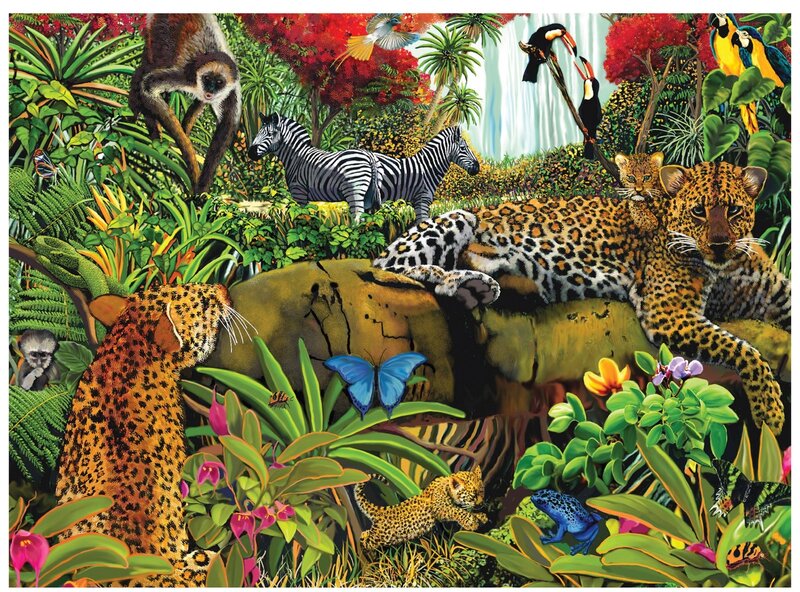 Jungle Animals in Habitat — Green, Vibrant